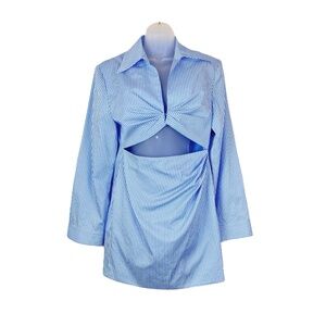 TORN BY RONNY KOBO Char Dress Navy Blue Striped BROKEN ZIP